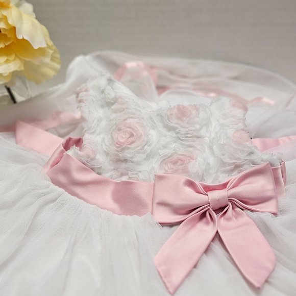 Rare Edition Girls Infant Toddler Pink White Satin bow Flower Dress Sleeveless 9 - Picture 14 of 16